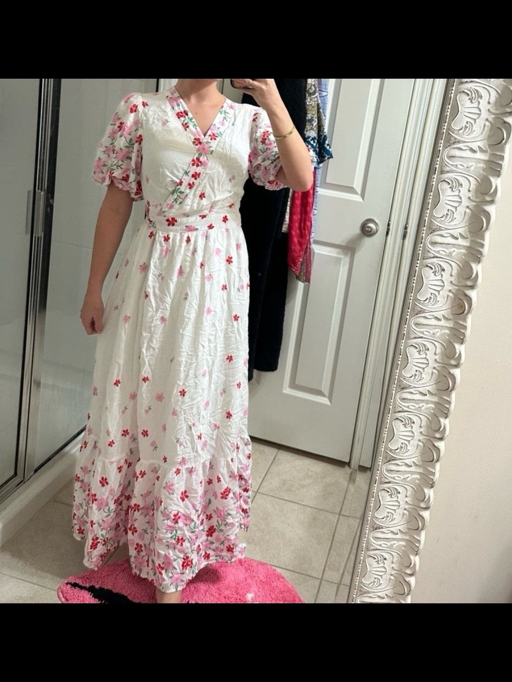 Draper James White Wrap Maxi Dress with Pink & Red Floral Print - Picture 2 of 5